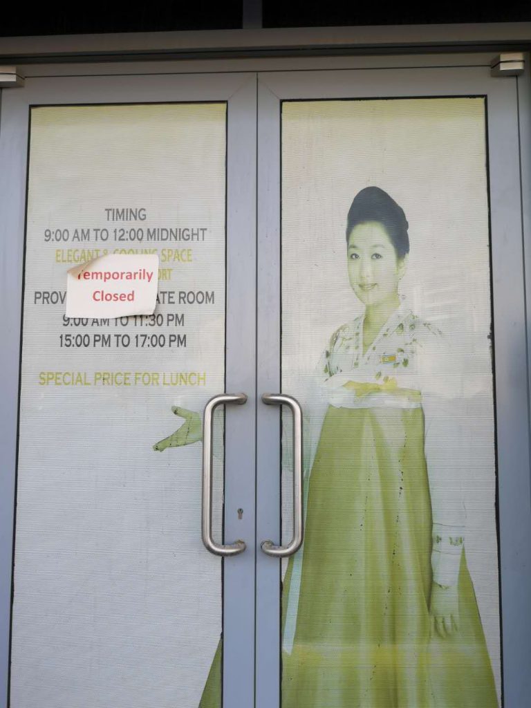 The door of the temporarily closed Okryugwan restaurant of Dubai